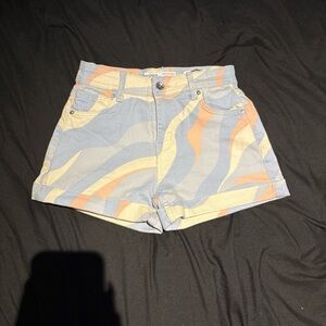 Bershka High-Waisted Blue and Orange Women Shorts